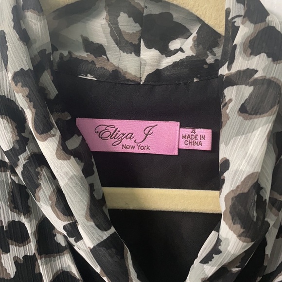 Eliza J Tie Leopard Tie Neck Cinch Waist Dress - Picture 4 of 6